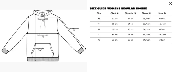 Size Guide Hoodie Frauen