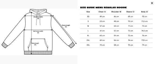 Size Guide Hoodie Herren