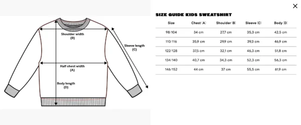 Size Guide Kids Sweatshirt