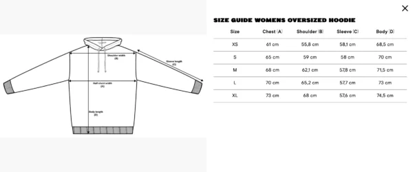 Size Guide Oversized Hoodie Frauen