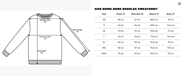 Size Guide Sweatshirt Herren