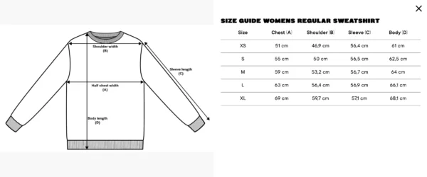 Size Guide Sweatshirt Damen