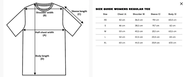 Size Guide T-Shirt Damen